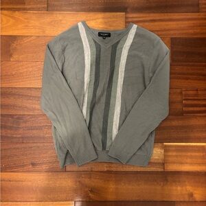 Men's V-Neck Striped Sweater - Gray